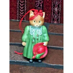 Vintage Schmid Gordon Fraser Christmas Ornament 1985 Cat in green dress HTF Rare